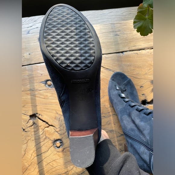 Aerosoles Blue Velvet Pretty Bird Heel Rest Lace Up Peep Toe Boot Size 10 - Picture 4 of 10